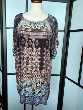 Johnny Was Velvet Burnout Silk Blend Boho Tunic Dress M Floral Artsy